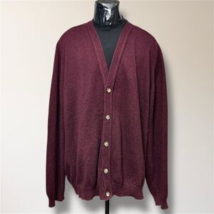 Vintage L.L. Bean XL Tall Scotland Cardigan Grandpa Burgundy Mr Rogers‎ Sweater